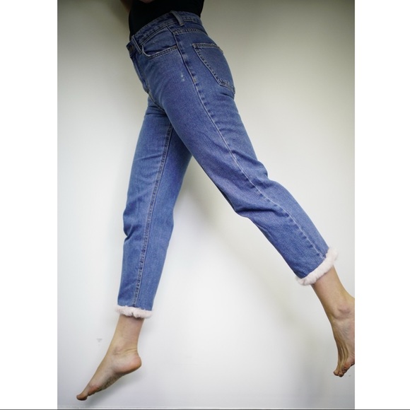 SOLD Bershka Fuzzy Fur Hem Cigarette Jeans - Picture 3 of 8